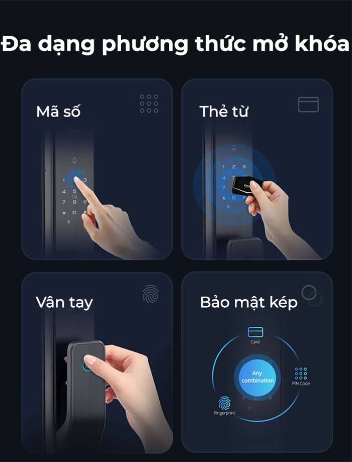 Hỗ trợ nhiều phương thức mở khóa linh hoạt