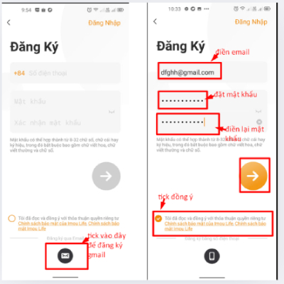 Cách tạo tài khoản camera Imou bằng Email trên điện thoại