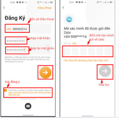 Điền thông tin đăng ký tài khoản theo hướng dẫn
