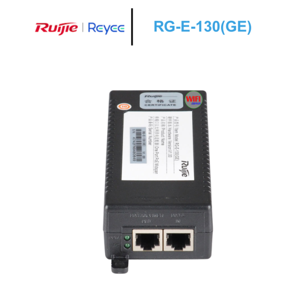 Bộ cấp nguồn POE Ruijie RG-E-130(GE). Công suất 30W/53V DC. Dành cho các Model WIFI RG-AP730L.