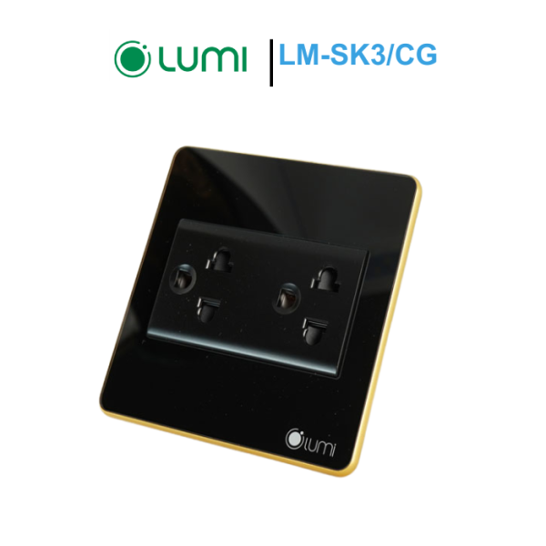 Ổ cắm đôi 3 chấu viền bo vàng LM-SK3/CG