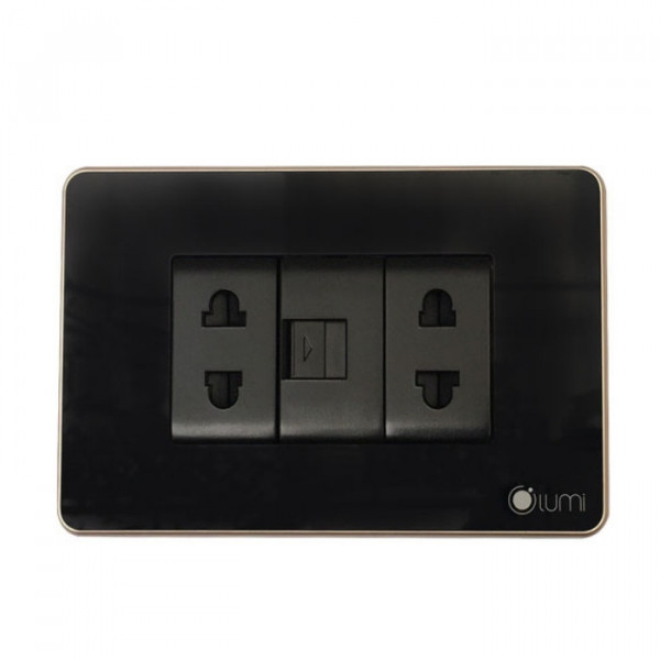 Ổ cắm đơn 2 hạt 2 chấu + 1 hạt mạng viền bo Champagne LM-SK11i/CC