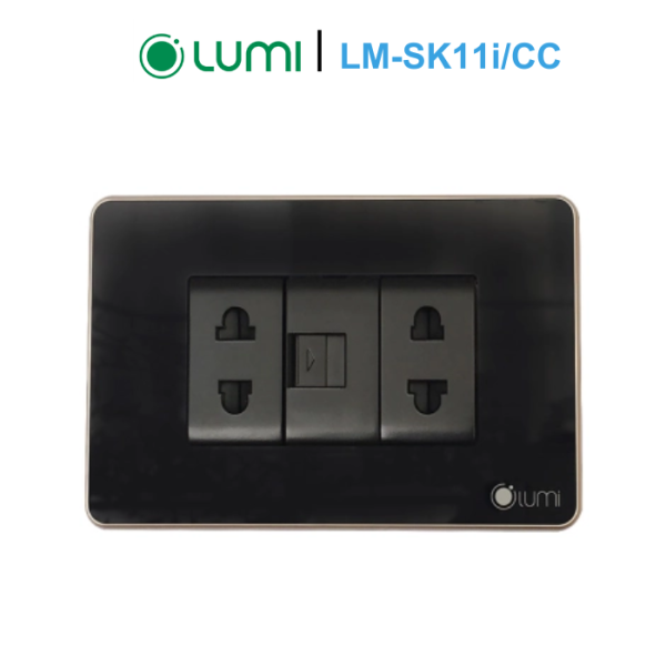 Ổ cắm đơn 2 hạt 2 chấu + 1 hạt mạng viền bo Champagne LM-SK11i/CC