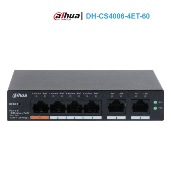 Switch PoE Cloud 6 port Dahua DH-CS4006-4ET-60