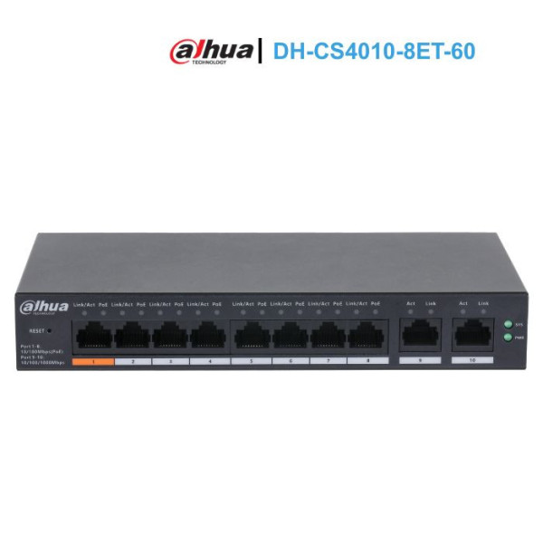Switch PoE Cloud 10 port Dahua DH-CS4010-8ET-60