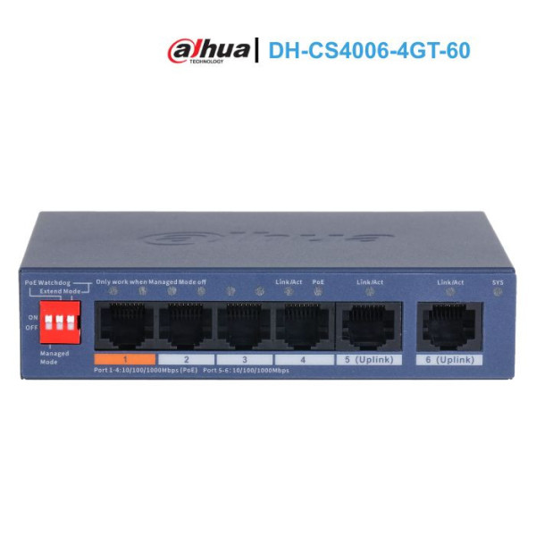 Switch PoE Cloud 6 port Dahua DH-CS4006-4GT-60 PoE