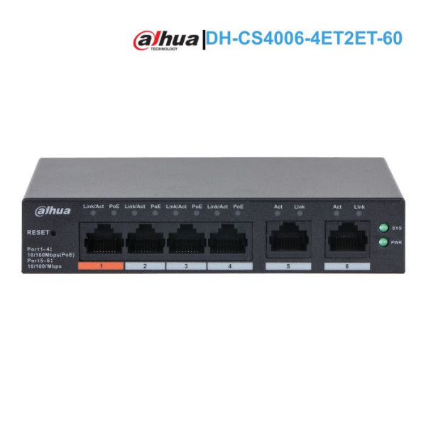 Switch PoE 6 cổng Dahua DH-CS4006-4ET2ET-60