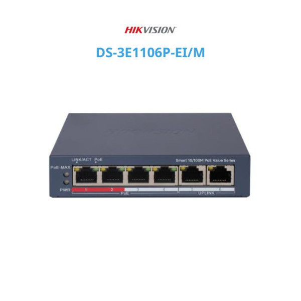 Switch mạng 4 cổng PoE HIKVISION DS-3E1106P-EI/M