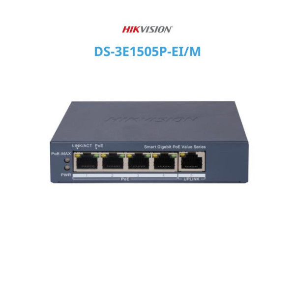 Switch mạng thông minh 4 cổng PoE Gigabit HIKVISION DS-3E1505P-EI/M