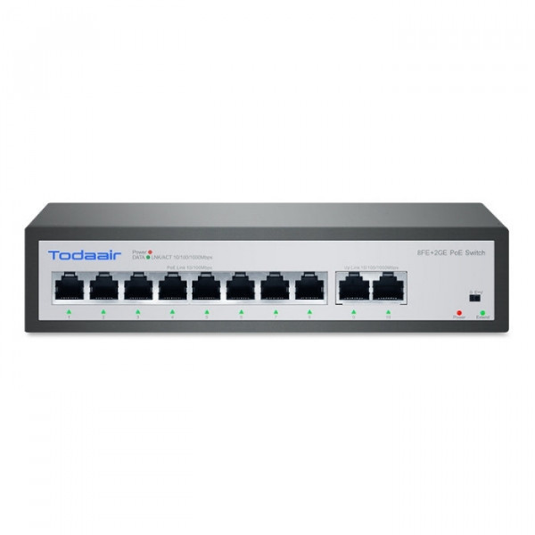 Switch 8 cổng PoE. 2 cổng Uplink TODAAIR POE28-RX8FP2G