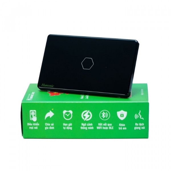 Công tắc cảm ứng Wifi Hunonic Datic 1 Nút, màu Đen