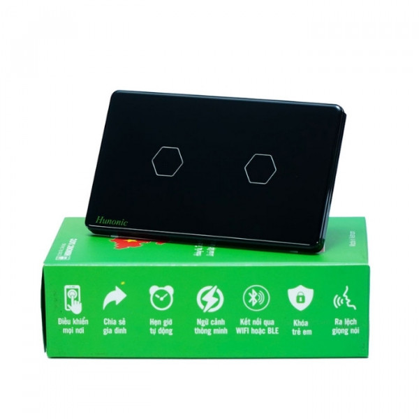 Công tắc cảm ứng Wifi HunonicDatic 2 Nút, màu Đen