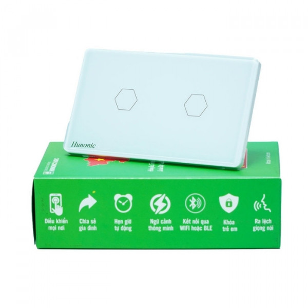 Công tắc cảm ứng Wifi Hunonic Datic 2 Nút, màu Trắng