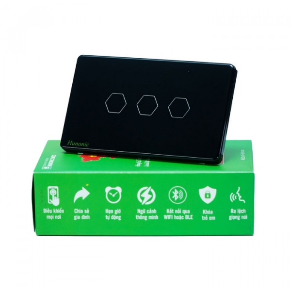 Công tắc cảm ứng Wifi Hunonic Datic 3 Nút, màu Đen