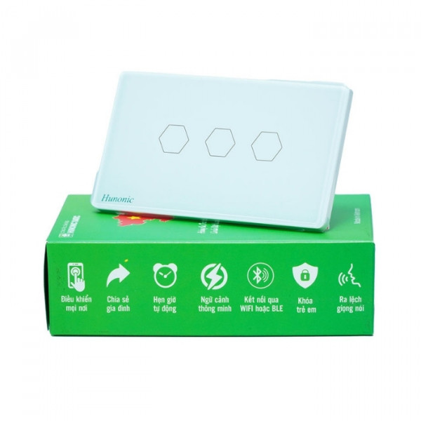 Công tắc cảm ứng Wifi Hunonic Datic 3 Nút, màu Trắng