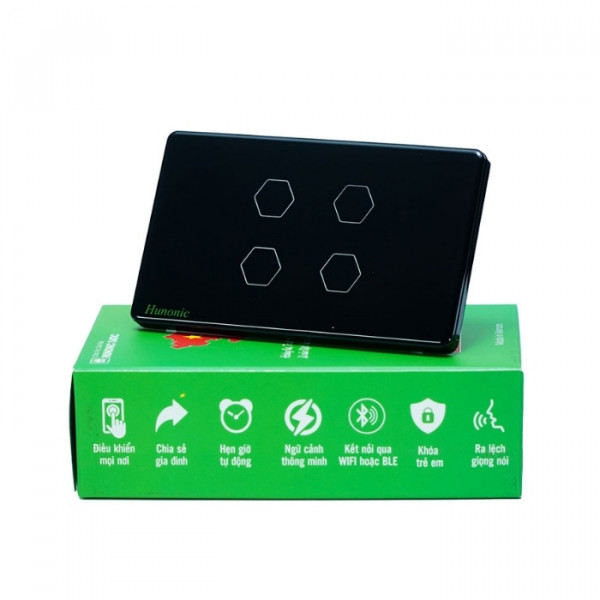 Công tắc cảm ứng Wifi Hunonic Datic 4 Nút, màu Đen