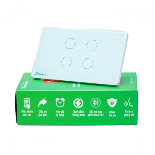 Công tắc cảm ứng Wifi Hunonic Datic 4 Nút, màu Trắng