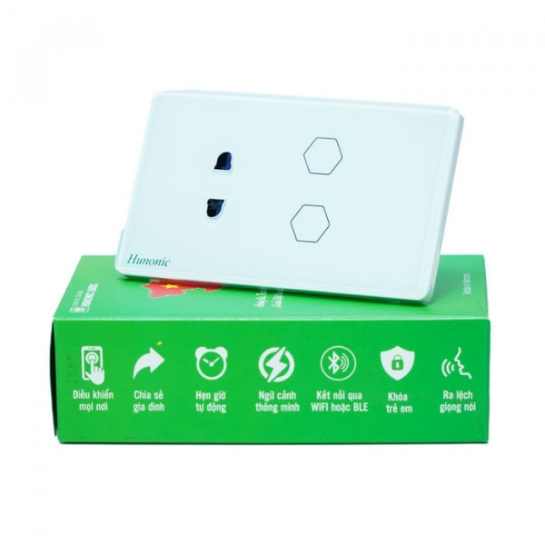 Công tắc cảm ứng Wifi Hunonic Datic 2 Nút 1 Ổ, màu Trắng