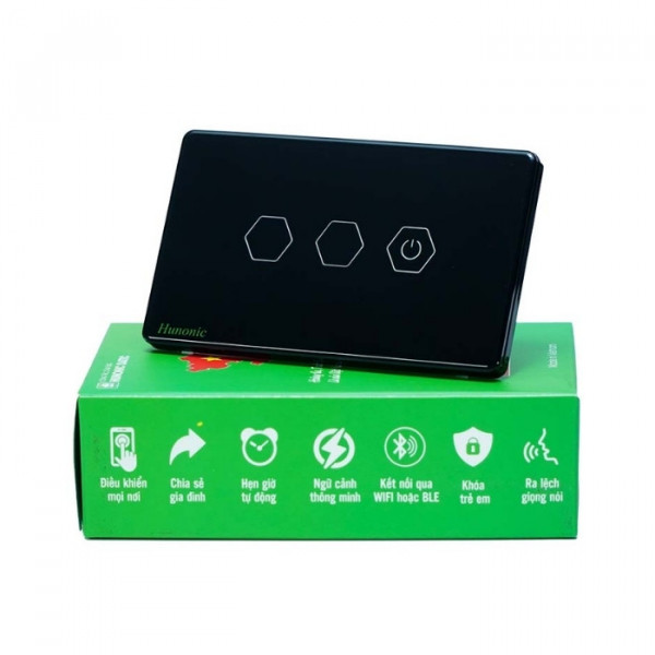 Công tắc cảm ứng Wifi Hunonic Datic 3 Nút CSL, màu Đen