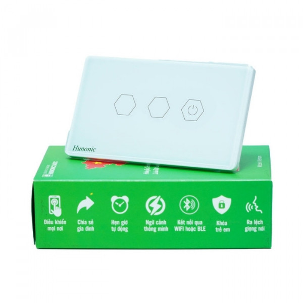 Công tắc cảm ứng Wifi Hunonic Datic 3 Nút CSL, màu Trắng