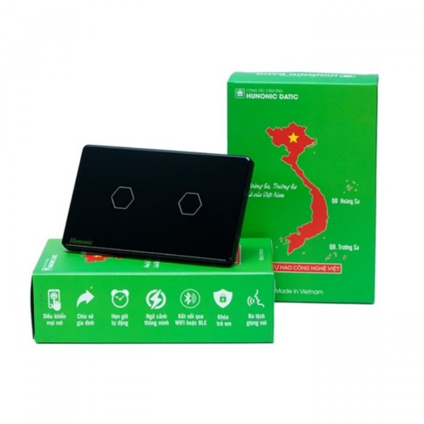 Công tắc cảm ứng BLE Hunonic Datic 2 Nút, màu Đen