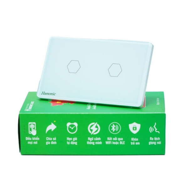 Công tắc cảm ứng BLE Hunonic Datic 2 Nút, màu Trắng