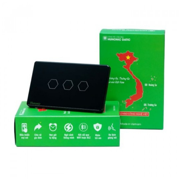 Công tắc cảm ứng BLE Hunonic Datic 3 Nút, màu Đen