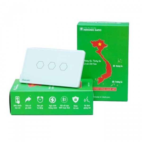 Công tắc cảm ứng BLE Hunonic Datic 3 Nút, màu Trắng
