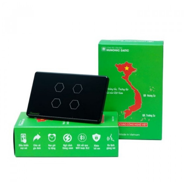 Công tắc cảm ứng BLE Hunonic Datic 4 Nút, màu Đen