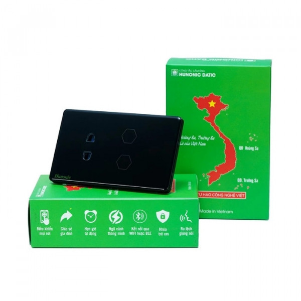 Công tắc cảm ứng BLE Hunonic Datic 2 Nút 1 Ổ, màu Đen