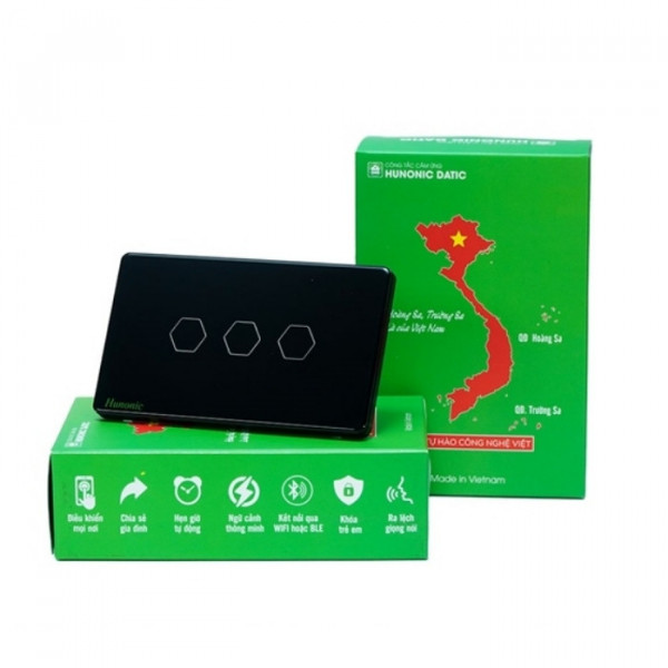 Công tắc cảm ứng BLE Hunonic Datic 3 Nút CSL, màu Đen