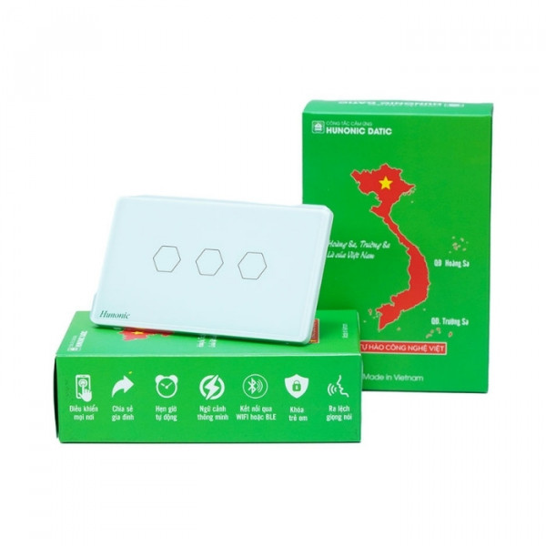 Công tắc cảm ứng BLE Hunonic Datic 3 Nút CSL, màu Trắng