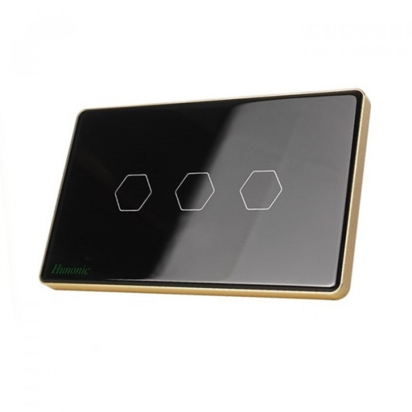 Công tắc cảm ứng Wifi Hunonic 3 Nút, HCN, màu Đen