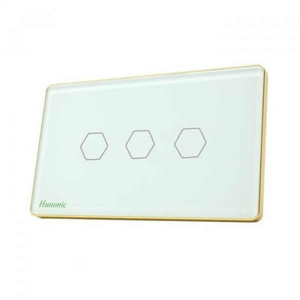 Công tắc cảm ứng Wifi Hunonic 3 Nút, HCN, màu Trắng