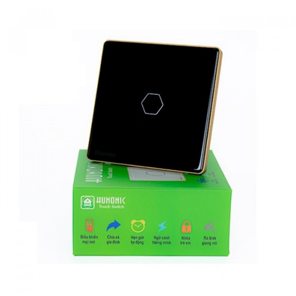 Công tắc cảm ứng Wifi Hunonic 1 Nút, HV, màu Đen