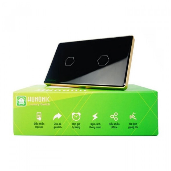 Công tắc cảm ứng BLE Luxury 2 Nút, HCN, màu Đen