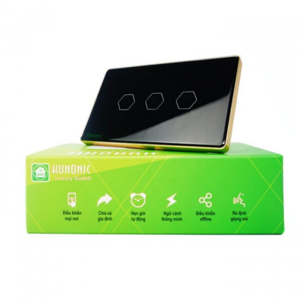 Công tắc cảm ứng BLE Luxury 3 Nút, HCN, màu Đen