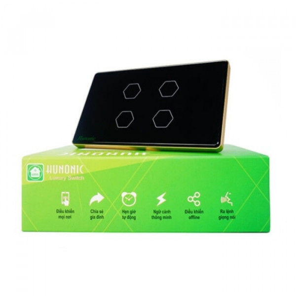 Công tắc cảm ứng BLE Luxury 4 Nút, HCN, màu Đen