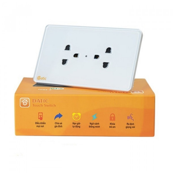 Ổ Cắm Hunonic Datic 2 Ổ Có Tiếp Địa Màu Trắng