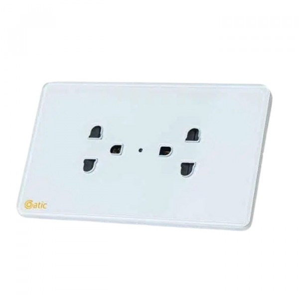 Ổ cắm Hunonic có tiếp địa viền Vàng, màu Trắng