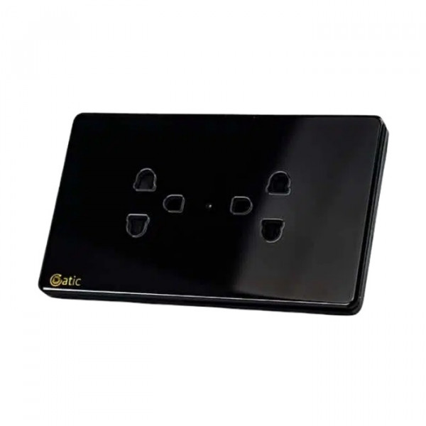 Ổ cắm Hunonic có tiếp địa viền Vàng, màu Đen