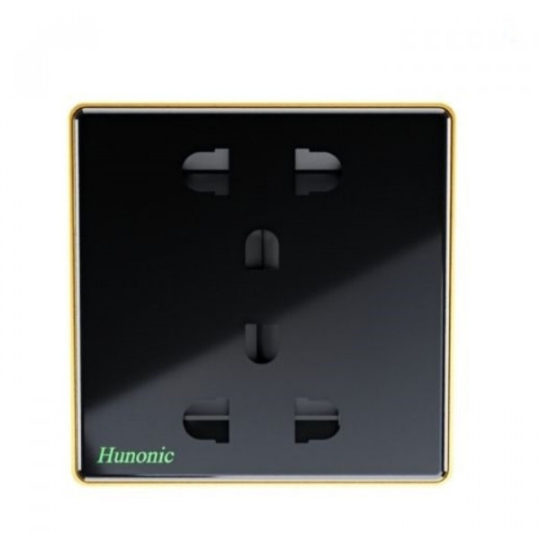 Ổ cắm Hunonic Vuông viền Vàng, màu Đen HNVSK02VD
