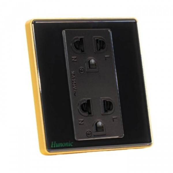 Ổ cắm Hunonic S2 Vuông viền Vàng, màu Đen