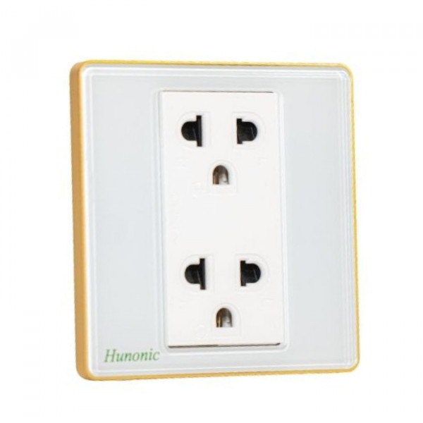 Ổ cắm Hunonic S2 Vuông viền Vàng, màu Trắng