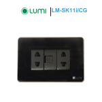 Ổ cắm đơn 2 hạt 2 chấu + 1 hạt mạng viền bo vàng LM-SK11i/CG