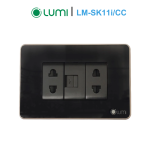 Ổ cắm đơn 2 hạt 2 chấu + 1 hạt mạng viền bo Champagne LM-SK11i/CC