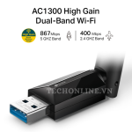 Bộ Chuyển Đổi USB Wifi Băng Tần Kép Độ Lợi Cao AC1300 Archer T3U Plus